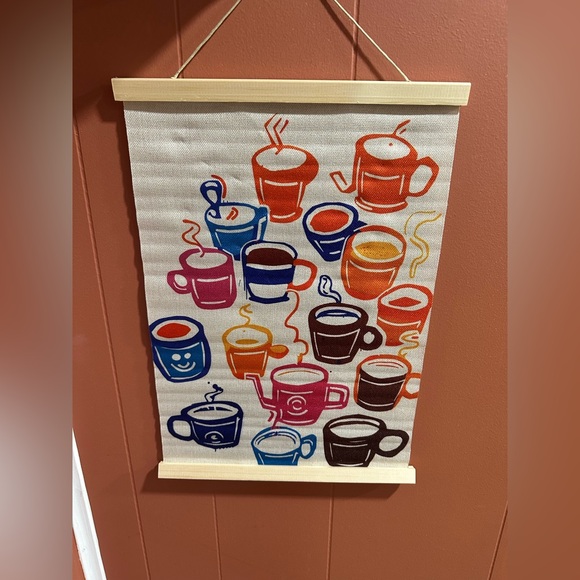 Other - Colorful Coffee Tea Mug Cup Canvas Wall Art Hanging Wood Frame Kitchen Decor